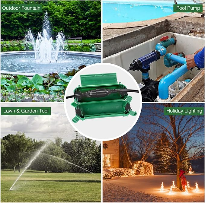 Flemoon [6 Pack] Outdoor Extension Cord Safety Cover with Waterproof Seal, Weatherproof Electrical Connection Box to Protect Outdoor Outlet, Plug, Socket, Christmas Holiday Decoration Light, Green