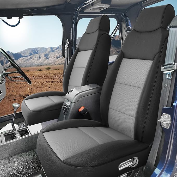 GIANT PANDA Full Set Car Seat Covers Customized Jeep Wrangler TJ Rubicon Sahara Sport X Unlimited 2003 2004 2005 2006, Faux Leather (Black&Gray)
