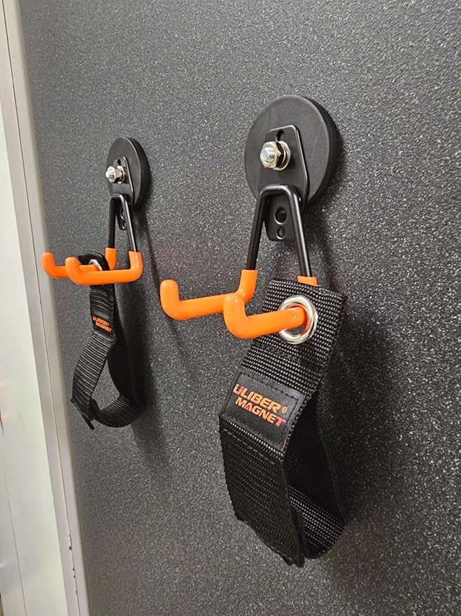 ULIBERMAGNET Heavy Duty Magnetic Garage Hooks,6 Pack Strong Large Magnet Hooks for Power Drill,Garden Tools,Hose,Pegboard,Garage, Workshop,Magnetic Storage Hook for Indoor Outdoor Hanging(Orange)