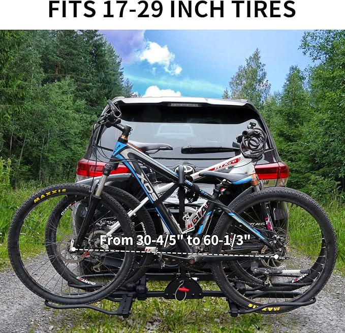 WEIZE Hitch Bike Rack, Wobble Free Smart Tilting Folding Bicycle Car Racks for Standard, Fat Tire and Electric Bike, 2-Bike 160 lbs Capacity, 2-inch Receiver