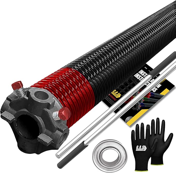 Garage Door Torsion Spring 225x2x25 Torsion Springs for Right Side of Garage Door with 1" Steel Bearing, Gloves, and Winding Bars Precision E-Coating 5-Year Warranty Minimum 30,000 Cycles (Black Cone)