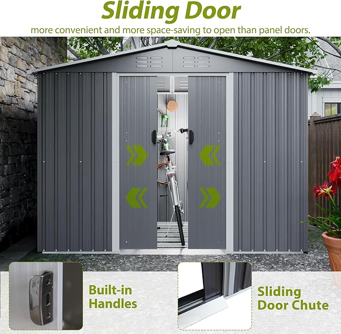 8x6 FT Outdoor Metal Storage Shed with Lockable Door & Floor Frame, Heavy-Duty Garden Tool Shed, Weatherproof Steel Utility Shed for Backyard, Patio, or Lawn Organization