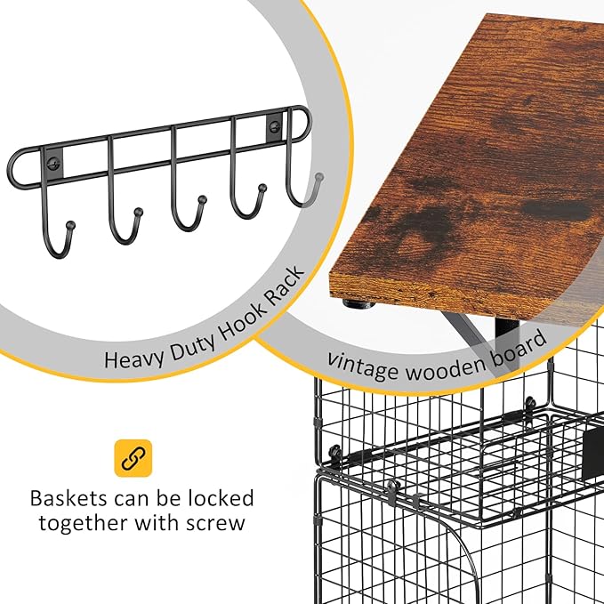 2 Pack Garage Shelves Wall Mounted with Wire Storage baskets, Heavy Duty Garage Wall Shelving with Hooks, Wooden floating shelves Tool Organizer for Home Garden Garage Organizers and Storage