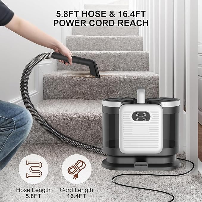 Upholstery Steam Cleaner for Couch & Furniture – 1650W 15KPa Powerful Suction Portable Carpet Spot Cleaner Machine with 4 Cleaning Modes, Ideal for Sofa, Car Seat, Rug, Mattress & Pet Stains, Black