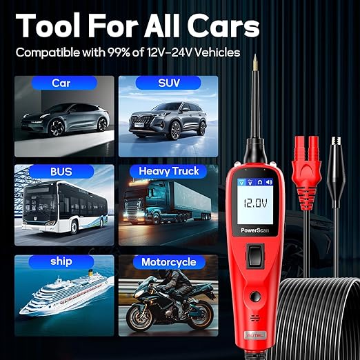Autel PowerScan PS100 Power Circuit Probe Tester - 2025 12V 24V Car Circuit System Diagnostic Tool, Open Breaker Short Finder, Read AC/DC Resistance, Activate Component, w/ 20ft Cable, for 99% Cars