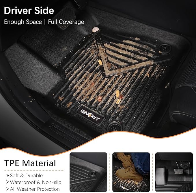 GINOWY- Floor Mats & Cargo Liner for Kia Seltos 2024 2025 2026, TPE All Weather Protection Seltos Car Mats 2024, Custom Seltos Floor Liners Non-Slip Trunk Mat, Waterproof Accessories Black