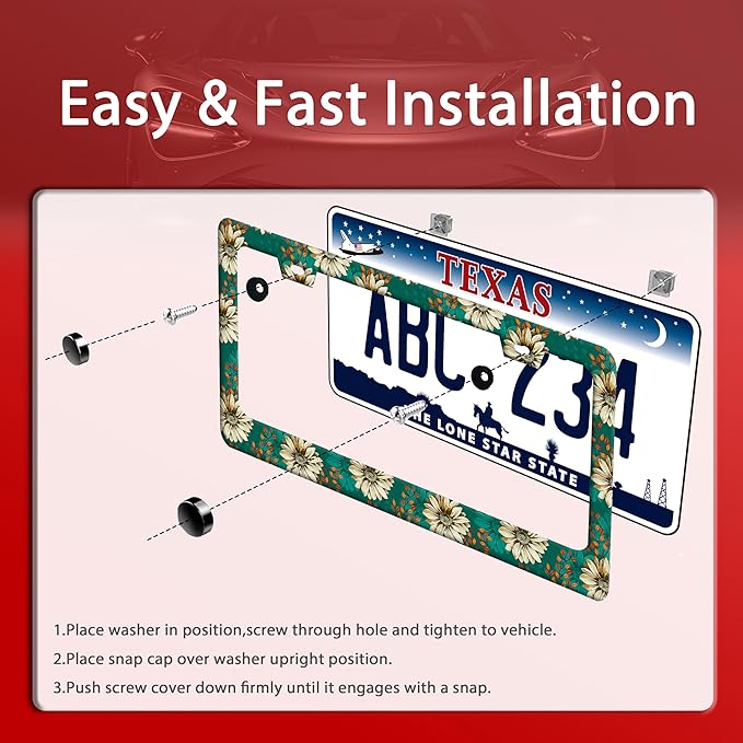 Vintage Daisy Floral License Plate Frame Colorful Flowers License Plate Frames Funny Auto Accessories Stainless Steel License Plate Holder 6x12 Inch