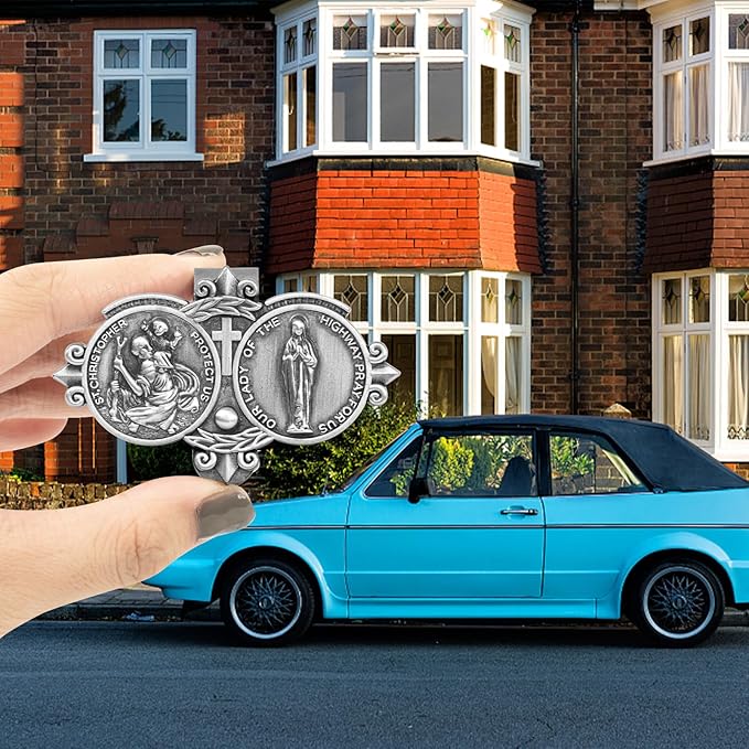St. Christopher Visor Clip, Saint Christopher Medal for Car, Auto Car Sun Visor Clip, Bless Driving Safety Gift Car Accessories for Family, New Driver, Friends
