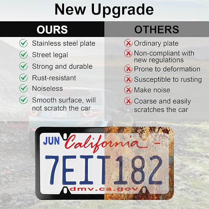 LivTee 4 Holes Stainless Steel License Plate Frames, 2 PCS Car Licence Plate Covers, Automotive Exterior Accessories Slim Design with Bolts Washer Caps for US Vehicles, Black