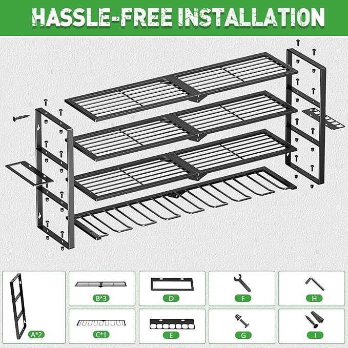 Power Tool Organizer Wall Mount, 4 Layers Tool Storage Rack with 8 Cordless Drill Holders, Power Tool Shelf Loads 400lbs for Garage, Warehouse, Workshop, Gifts for Men, Husband (Bohemian)