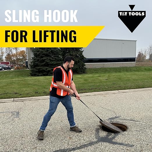 T&T Tools Lid Sling Hook - Lift Manhole Covers & Storm Drain Cover, Versatile Lifting Hooks, Rigid Steel Tool Hook for Moving (Short & Long)