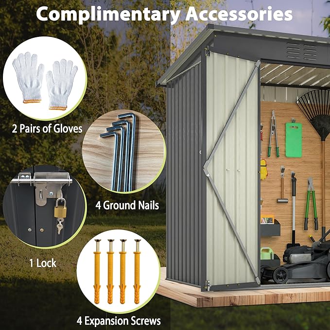 Outdoor Storage Shed, 6 X 4ft Metal Galvanized Steel Garden Shed with Floor Frame, Utility Tool Shed Storage House for Backyard, Patio, Lawn