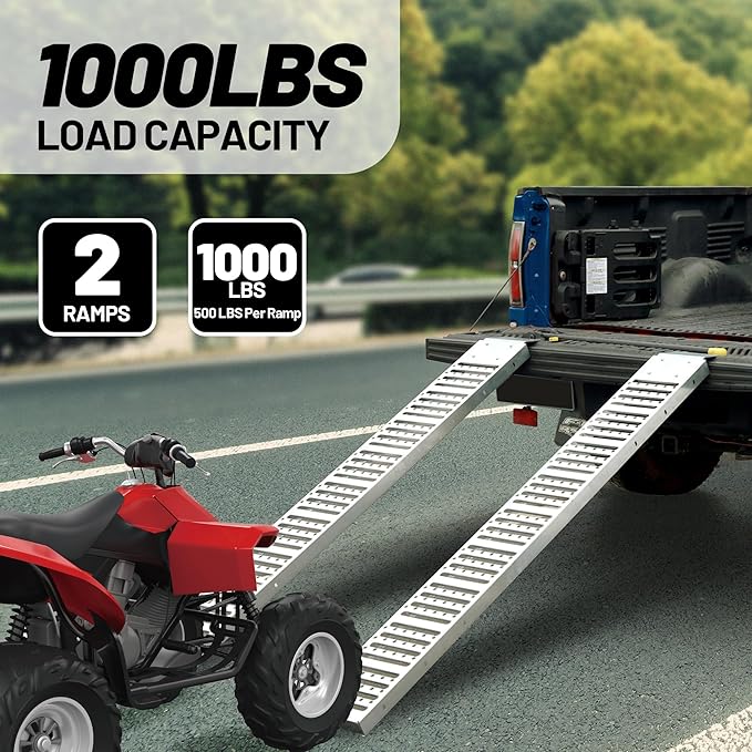 Rockland 72" x 9" Steel Truck Ramps, 1000 LBS Capacity, Portable Trailer Ramps for Motorcycles, Ebikes, Dirtbikes and ATVs, Heavy Duty Loading Ramps Ideal for Trailer Pickup Truck, 2 Pcs
