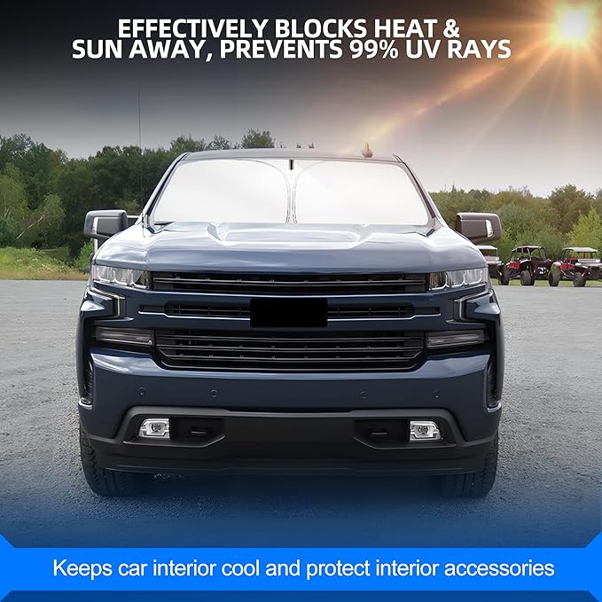 Windshield Sun Shade for Silverado 1500 2019-2025 2026 Foldable Sunshade Custom Fit Front Window Car Interior Accessories Protector Blocks UV Rays