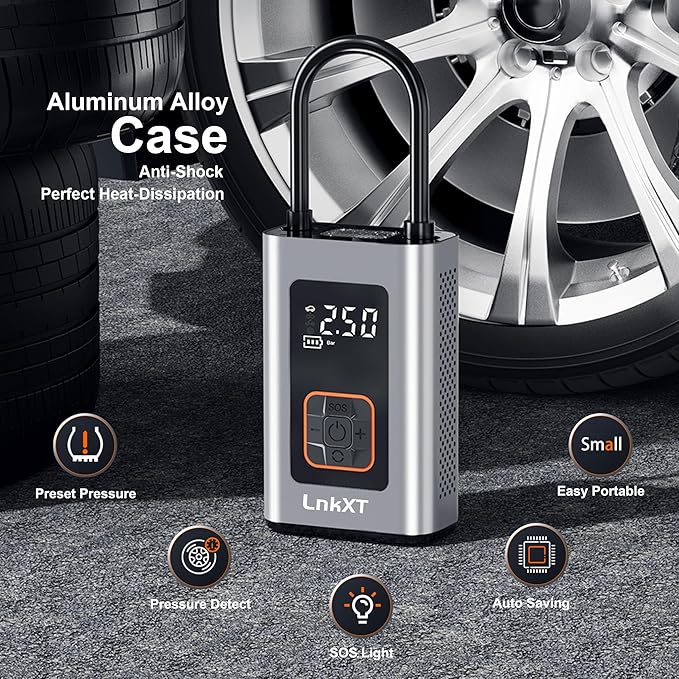 Tire Inflator Portable Air Compressor, 150PSI Cordless Air Pump with Digital Pressure Gauge, Durable Metal Body, Auto Shut-Off and Built-in LED Light,for Car, Motorcycle, Bicycle& Sports Balls