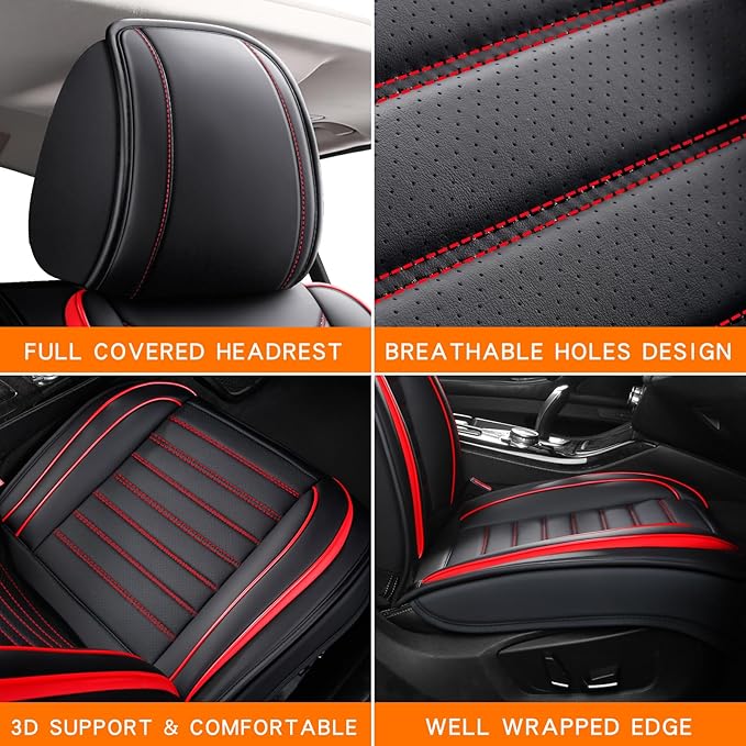 Leather Car Seat Covers Full Set, Universal Faux Leather Car Seat Covers 5 Seats, Automotive Seat Covers for Most Sedans SUVs Trucks, Front and Rear Seat Covers,Wine Red