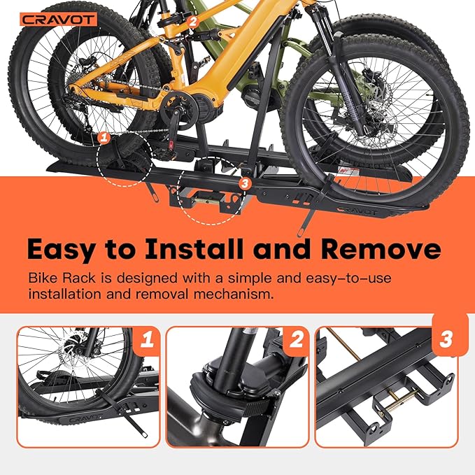 CyberRack S2 Ebike Rack, 300 lbs Capacity Foldable Bike Racks for Tow Hitch Heavy Electric Bike Carrier for 2 E-Bike, Up to 5-inch Fat Tire 2'' Receiver