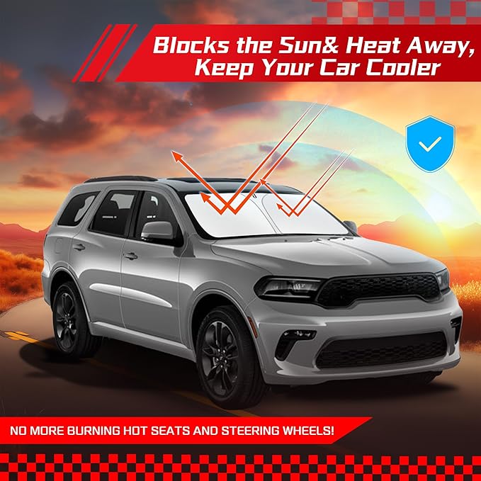ARISMOTOR Windshield Sun Shade for Dodge Durango 2011-2025, Custom Fit Foldable Front Window Sunshade Sun Visor Protector, Block UV Rays Keep Your Car Cooler