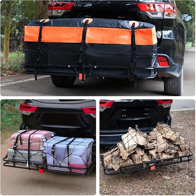 WEIZE Hitch Cargo Carrier Basket for SUV, Truck - 53x19 Inches, 500LB Capacity, with Waterproof Bag, Net Strap, Tightener, Powder Coated for Durability, Easy Installation, for Camping and Travel