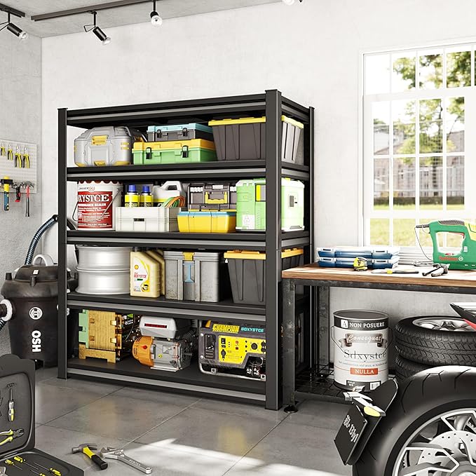 48" W Garage Shelving Heavy Duty，3000LBS Loads Adjustable Garage Storage Shelves,5-Tier Metal Storage Racks and Shelving Units, Utility Rack Shelves,48”W x 24”D x 78”H,Black