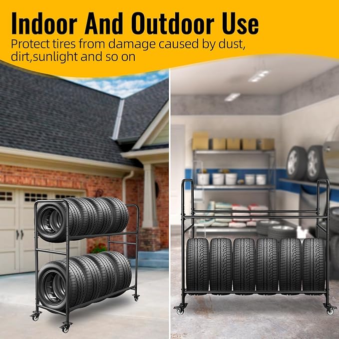 60" Tire Storage Rack - Rolling Tire Rack for Garage - Indoor/Outdoor Shelves 60 Inch Tire Rack Organizer