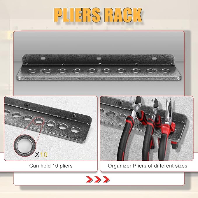 Screwdriver Organizer，Metal Screwdriver Organizers, Hammer Rack，Pliers Organizer, Wall Mounted Tool Organizers for Workshop，Set of 3 Tool Holder Organizer for Workbench