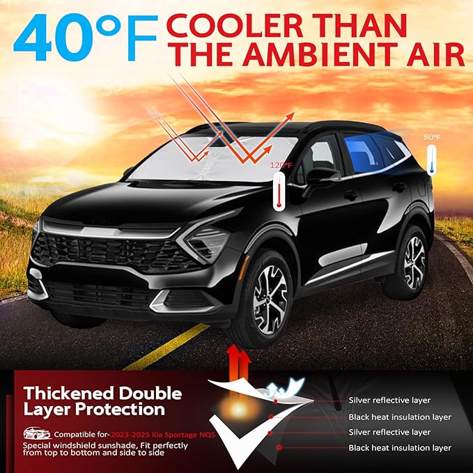 KAYZT Windshield Sun Shade for 2023-2025 2026 Kia Sportage NQ5 Foldable Sunshade Front Window Custom Fit Car Accessories