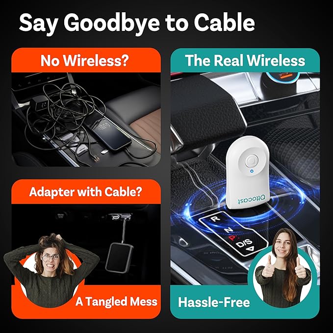 OTTOCAST Wireless Carplay Adapter 2025 for Apple iPhone, Convert Wired to Wireless Car Play for Older Cars Mini USB Design Plug & Play, Multi-User Seamless Connection for iOS 10+/ Android Auto (White)