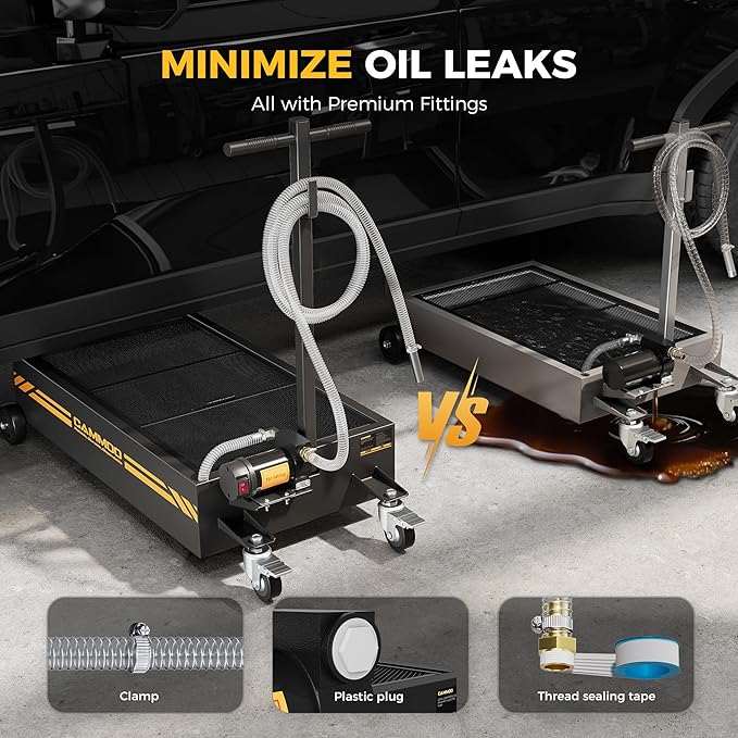 20 Gal Electric Oil Drain Pan, 110V High-Flow Pump, 9.8 FT Hose, 200 W Motor, 2 Locking Swivel Casters and 2 Directional Wheels Stable, Folding Handle, Heavy-Duty for Trucks, RVs, SUVs, Black