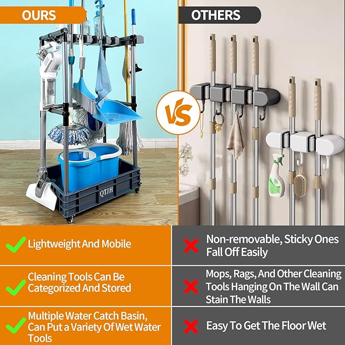 Floor-Standing Multi-Functional Cleaning Tool Organizer storage broom mop and cleaning supplies