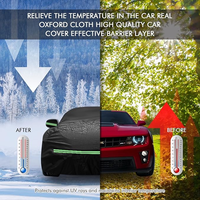 for Chevy Camaro 2010-2022 Car Cover 210D Outdoor Waterproof UV Protection, Custom-fit Protective Full Covers with Cotton Layer, Zipper Door, Reflective Strip, Storage Bag