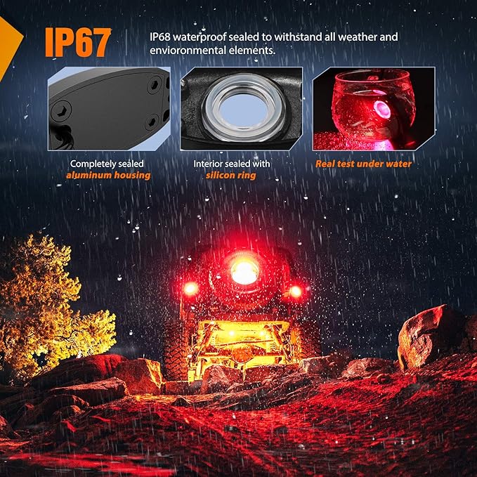 Nilight LED Rock Light 6PCS Underglow Wheel Well Pods Waterproof Exterior Underbody Roof Rack Side Lamps for Car Truck Pickups ATV UTV SUV Motorcycle Boat, Red Color