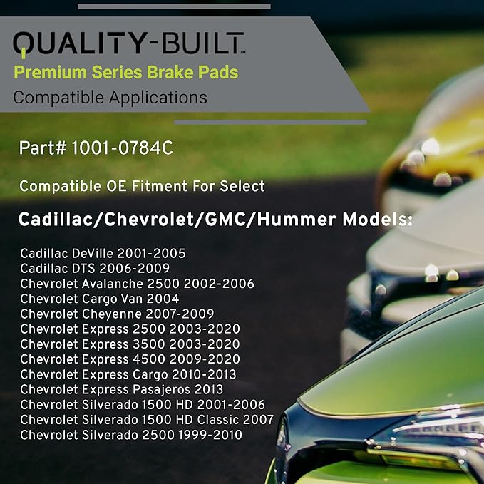 Premium Ceramic Front Brake Pads (1001-0784C) Compatible with 1999-2020 Cadillac/Chevrolet/GMC/Hummer (Avalanche 2500/DTS/Express 2500/3500/H2/Savana/Sierra/Silverado/Suburban/Yukon)