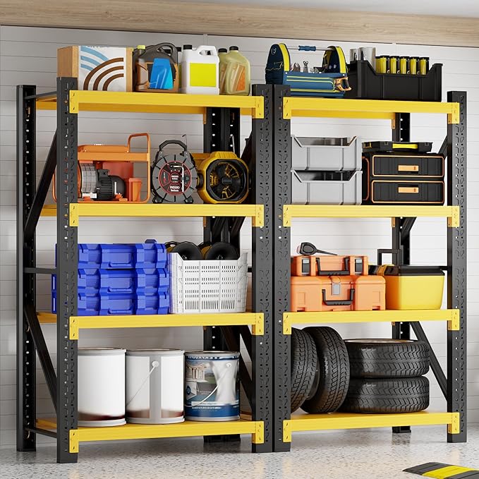 3000LBS Garage Shelving 32" W Garage Shelving Heavy Duty 4-Tier Metal Storage Shelves Adjustable Shelf Unit Storage Rack for Basement Supermarket Warehouse 32" W x 20" D x 78" H Yellow