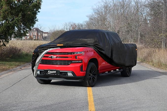 Kayme Truck Cover Custom Fit Chevy Silverado 1500(1998-2025) Crew Cab Short Bed. Full Exterior Heavy Duty Outdoor Pickup Truck Car Cover Waterproof All Weather.Car Tarp for Wind Sun Dust Protection.