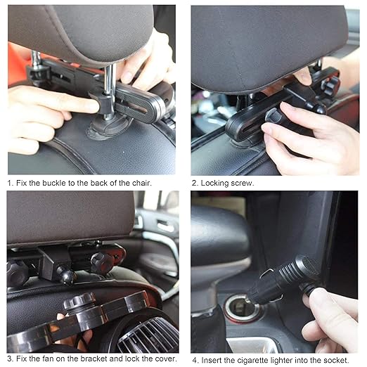 Car Fan for Backseat Auto 12V Electric Cooling Fan Portable Car Seat Headrest for Sedan SUV RV Boat, with 360° Rotatable Dual Head, Stepless Speed Regulation, Cigarette Lighter Plug