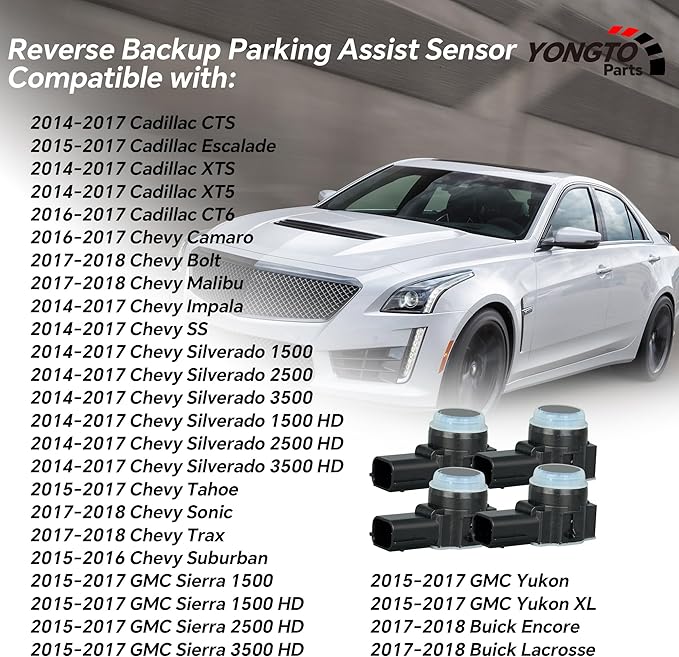 23428268 4Pcs Reverse Backup Parking Assist Sensor Compatible with Chevy Silverado 1500 2500 3500 HD Tahoe Malibu, Cadillac Escalade XT5 CT6, GMC Sierra Yukon XL, Buick Replace OE 52050134