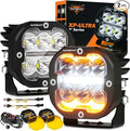 Auxbeam XP-Ultra Series 3 Inch LED Pod with DRL & Turn Signal 84W 9600LM Spot Flood Combo Ditch Lights Offroad Driving Amber Fog Light Bar with Black & Yellow Light Covers, Pair