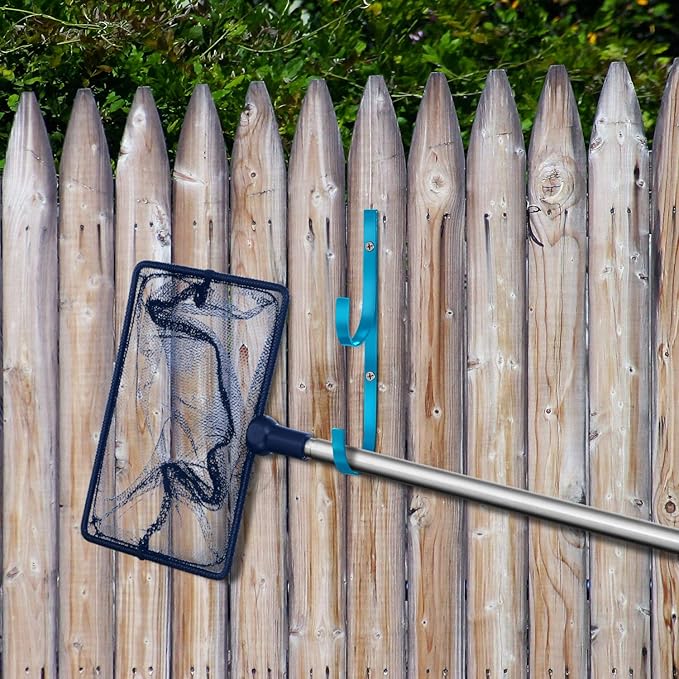 6 Pieces Pool Pole Hook Hanger Swimming Metal Brackets Pool Hook with 12 Pieces Screws for Telescopic Poles, Skimmers, Leaf Rakes, Net, Brush, Vacuum Hose, Garden and Pool Accessories (Blue)