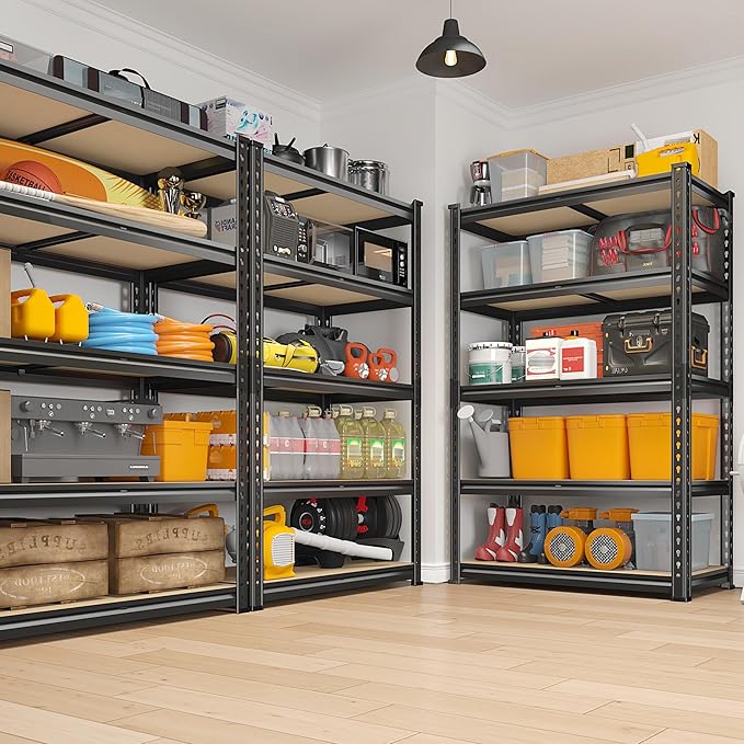 REIBII 2020LBS Garage Shelving Heavy Duty 5 Tier Storage Shelves Adjustable Garage Shelves, Utility Rack Shelf, Shelving Units for Storage Warehouse Pantry Closet, 35.5" W x 11.9" D x 72" H, 2 Pack