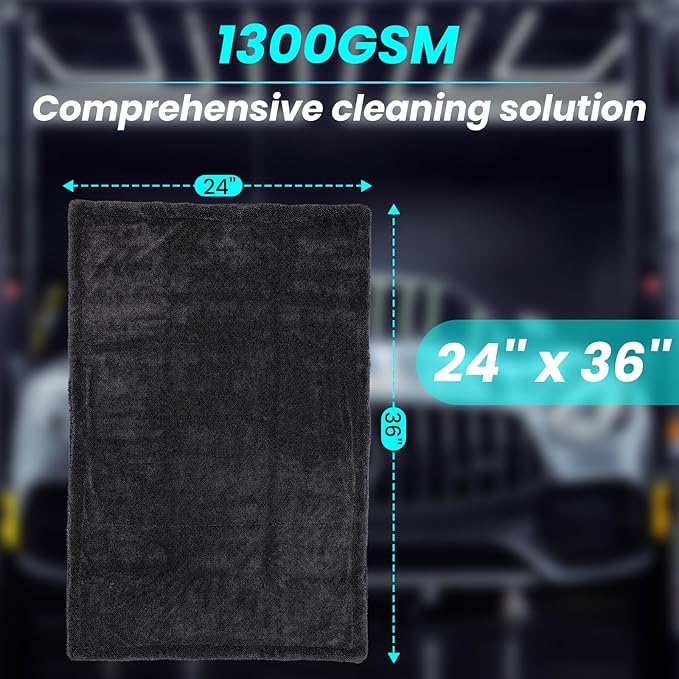 2 Pack 1300 GSM Car Drying Towel,Double-Sided Microfiber Towels for Cars(36" x 24"),Extra Large Ultra Absorbent,Without Residual Lint,Scratches or Water Spots
