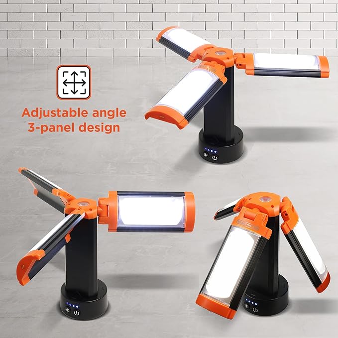 BLACK+DECKER Utility Light, Rechargeable 2000 Lumens LED 3 Panel Work Light with 6000mAh Battery Bank & Flashlight, 3 Light Colors, 4 SOS Modes, Dimmable, IP44 Water-Resistant, Magnetic & Hook Mount