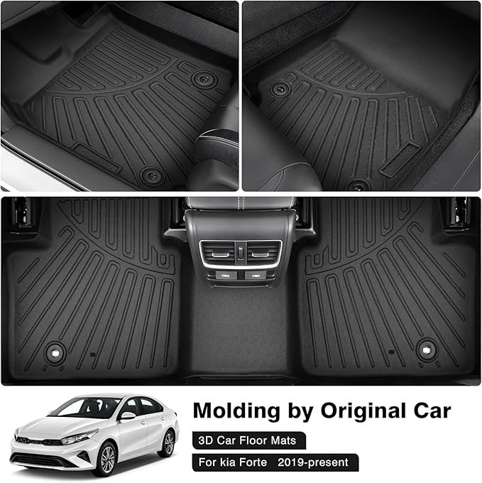 Powerty Floor Mats for 2019-2022 2023 2024 Kia Forte Accessories All Weather Floor Liner 3D TPE 1st & 2nd Row Floor Mat Heavy-Duty Floor Liners