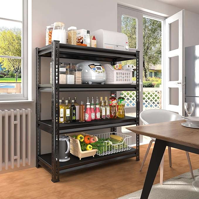 40" W Garage Shelving Heavy Duty，1800LBS Loads Metal Shelving Units and Storage,4-Tier Garage Storage Shelves Heavy Duty, Industrial Utility Shelves,40”W x 16”D x 72”H(Black)
