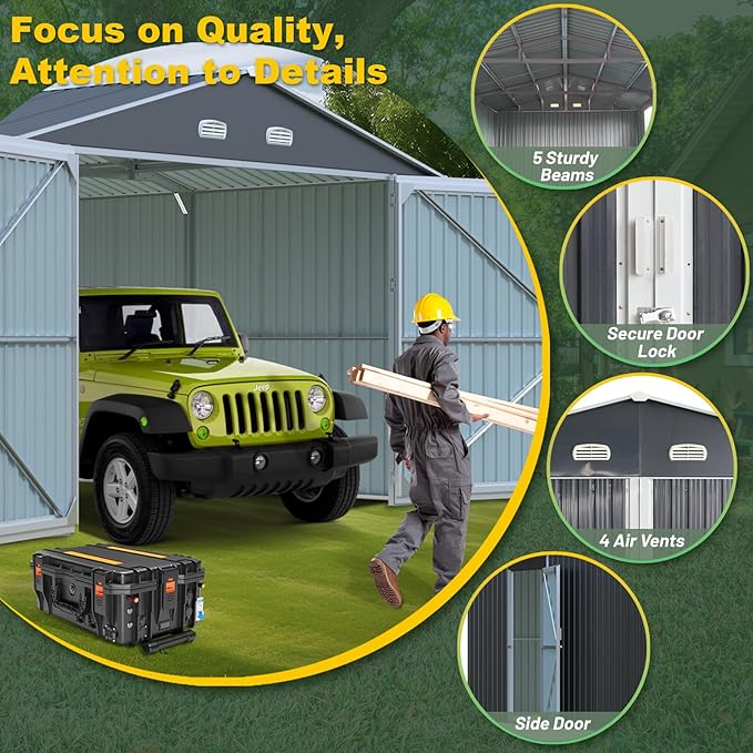 Outdoor Storage Shed 20x13 FT, Sheds & Outdoor Storage Clearance - Metal Garage Shed for Car, Truck, Bike, Garbage Can, Tool, Lawnmower - Backyard Tool House Building with 2 Doors and 4 Vents