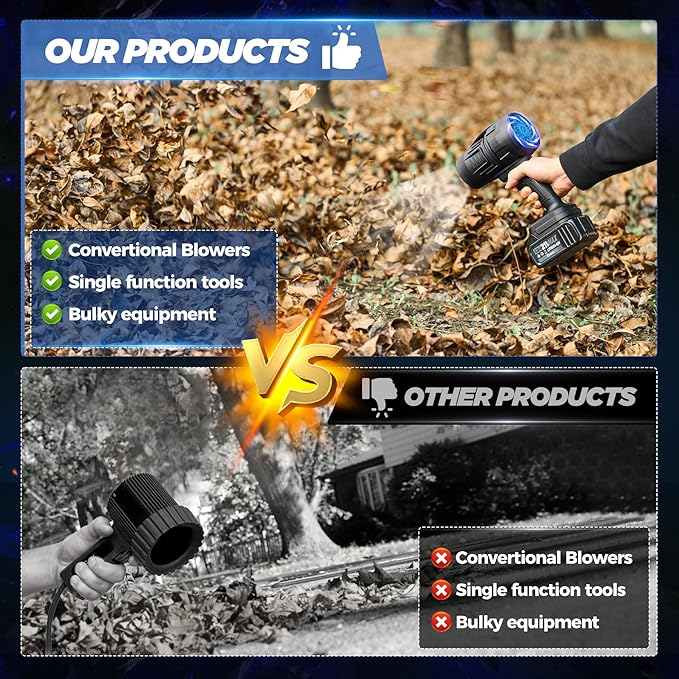 Saker Cordless Leaf Blower Portable Dust Cleaner Handheld Blower 180000 RPM Compressed Air Duster with Adjustable Speed for Patio Cleaning, Drying,Camping 1 Battery