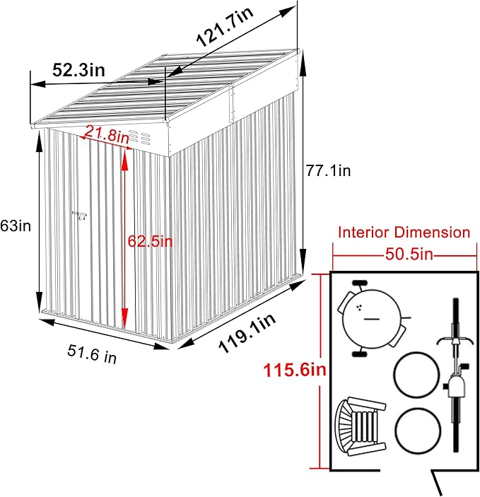 BlueWish 4'x10' Storage Shed, Outdoor Storage Shed with Vents, Galvanized Sloping Roof, Metal Tool Shed Small Shed for Tool Storage, Garbage,Pet House