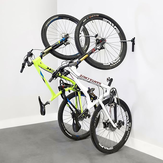 WheelRest Bike Hook, No-Lift Garage Bike Wall Mount 75lbs Max Load, Fits all bikes, Vertical Bicycle Storage Rack, Adjustable Bike Hanger for MTB, Road, eBike, 2 Pack