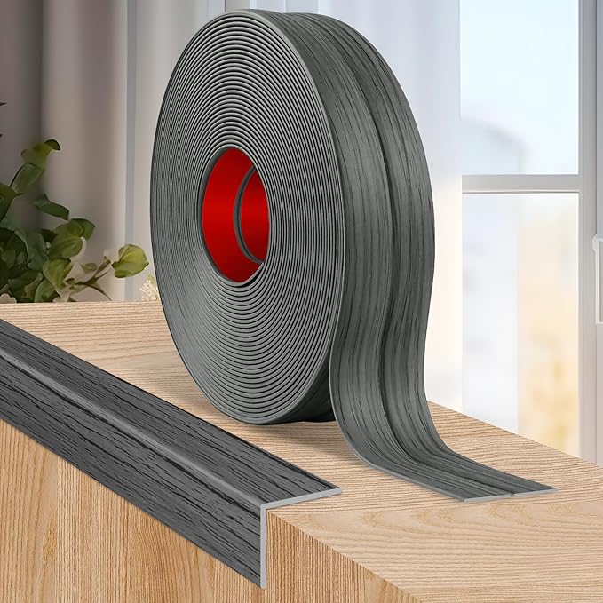 Flexible Wall Corner Protector Moulding Trim Peel and Stick Wall Corner Guards Edge Protector Self Adhesive Molding Trim Strip for Edge Ceiling (Deep Gray Wood Grain, 1.6 in x 10 Ft)