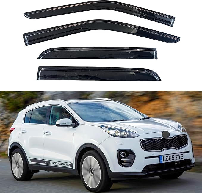 KPY Window Visor Compatible with Kia Sportage 2011-2016, 4PC Rain Guard Side Window Vent Deflectors Tape-On Mugen Style, 2011 2012 2013 2014 2015 2016